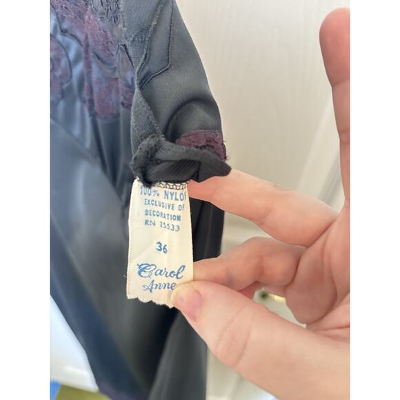 VTG Black Nylon Floral Slip Dress Lace Size 36 Whimsigoth Dark Fairy Romantic - Picture 5 of 5